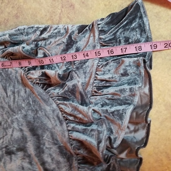 Lovers & Friends | Gray Velvet Faux Wrap Ruffled Mini Skirt - Picture 5 of 9
